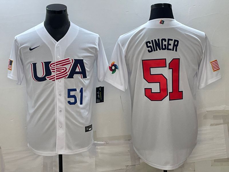 Men 2023 World Cub USA #51 Singer White Nike MLB Jersey1